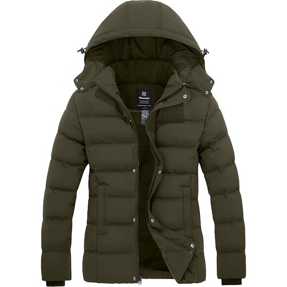 Women's Thicken Army Green Quilted Puffer Hooded Jacket Coat Warm Winter